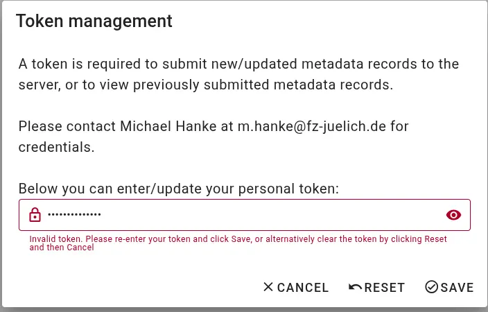 Screenshot of the token prompt displaying an "invalid token" message